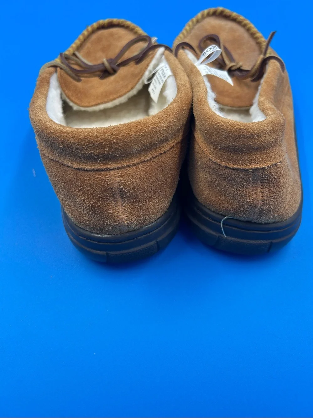 Minnetonka Brown Suede Moccasin Slippers with Fleece Lining